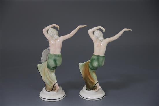 Two Katzhutte Art Deco pottery figures of dancers, H. 22cm